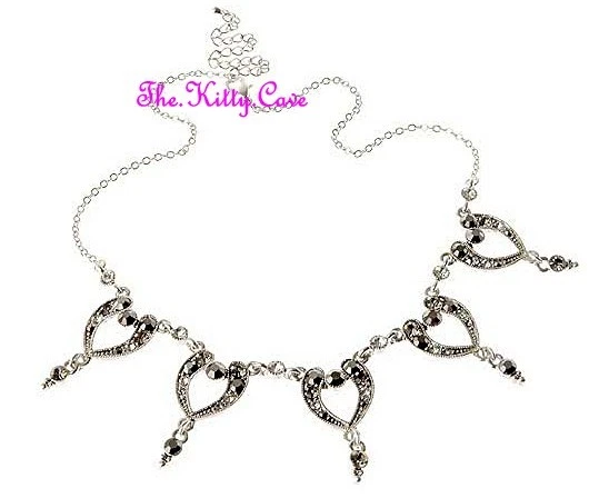 Deco Vintage Glamour Silver Bling Hearts Feature Necklace w/ Swarovski Crystals - Image 1 of 1