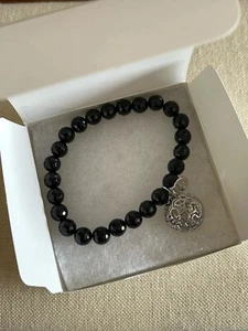 Origami Owl Black Onyx Beaded Stretch Bracelet w/Silver Ball  "New in Box" - Picture 1 of 6