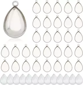 100Pcs Bezel Pendant Blanks- 50Pcs Drop Pendant Trays Photo Charms Cabochons Bla - Picture 1 of 9