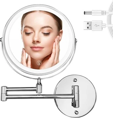 WITFAMILY Wall Mount Vanity Mirror 8'' Rechargeable Magnifying Mirror with 3 Lights Silver