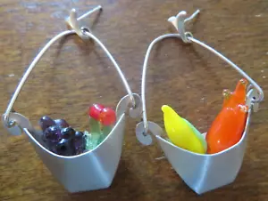 VINTAGE LINDA HESH STERLING SILVER Glass Fruit Hanging EARRINGS Rare Estate Find - Picture 1 of 17
