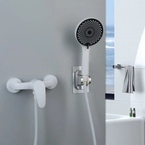 Wall Mounted Bathroom White Rainfall Bathtub Shower Mixer Tub Tap Faucet Set - Picture 1 of 12