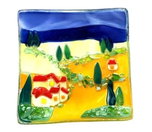 Sebino Arte Fused Glass Trinket Dish Hand Made in Italy Original Label Landscape - Picture 1 of 7