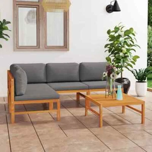 NNEVL 5 Piece Garden Lounge Set with Grey Cushions Solid Teak Wood - Picture 1 of 7