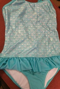Cat & Jack Girls Blue & Silver with Hearts Bathing Suit New Select Your Size - Picture 1 of 8