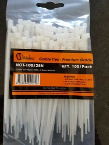 CABLE TIES 100mmX 2.5mm Clear NYLON PACK OF 100 White FOR TRADE USE . - Picture 1 of 1