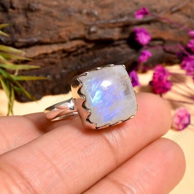 Rainbow Moonstone Gemstone 925 Sterling Silver Ring Handmade Jewelry Ring - Image 1 of 4