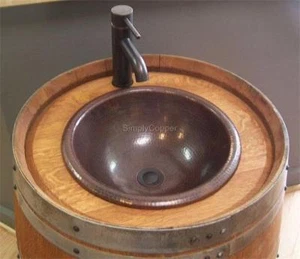 15" Round Copper Bathroom Sink Rustic Aged Copper Design - Picture 1 of 4