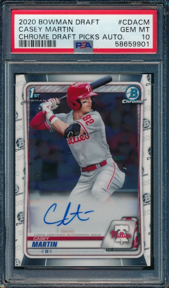 PSA 10 CASEY MARTIN AUTO 2020 Bowman Chrome Draft Autograph Rookie RC GEM MINT - Image 1 of 1