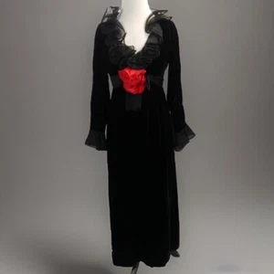 Vintage 70s Goth Velvet Gown Mollie Parnis Red Rose Witchycore Fairycore SZ 4/6 - Picture 1 of 8