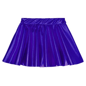 Girls Shiny Metallic Pleated Skirt Skating Hip Hop Elastic Waistband Dance-wear - Picture 1 of 69