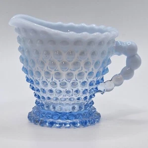 Duncan Miller Blue Opalescent Hobnail Creamer 3" - Picture 1 of 5