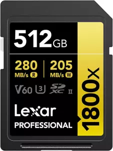 GOLD Series Professional 1800X 512GB UHS-II SDXC Memory Card - Picture 1 of 8