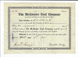 OKLAHOMA 1902 The McAlester Coal Company Stock Certificate #41 - Picture 1 of 2