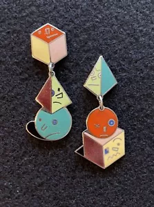 VTG 90s “Solids” Enamel Block Drop Earrings, Steven Guarnaccia, ACME Funky Retro - Picture 1 of 3