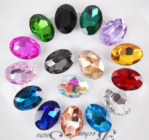 Size top bottom Coloured glass Crytal Oval Rhinestone Jewels Faceted Beads - Picture 1 of 21