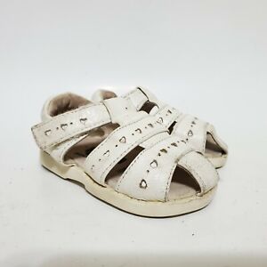 See Kai Run Infant 3 Baby White Leather Fisherman Sandals Shoes Closed Toe Strap
