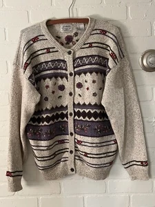 Vintage Northern Treasures Floral EMBROIDERED Cardigan Sweater Med Granny Chic - Picture 1 of 14