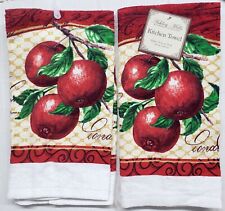 Set of 2 Same Printed Kitchen Towels (15" x 25") 3 RED APPLES & POST STAMPS, AsM