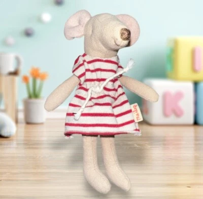 Maileg Maus im rot/weiß gestreiften Kleid ohne Karton - Bild 1 von 3