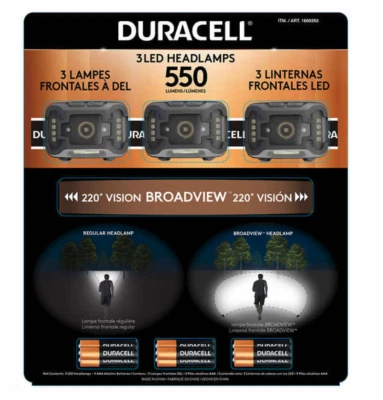Duracell, Paquete de 3 - Faro LED Broadview 550 Lúmenes IPX8 | 9 Modos de Luz Foto 1 de 4