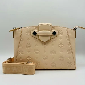 $725 New MCM Beige Monogram Leather Essential Crossbody Tote Bag MWRASSE06II001 - Picture 1 of 12