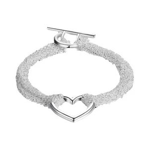 925 Sterling Silver Heart Tassel Braided Bracelets With Toggle Button Chains - Picture 1 of 14
