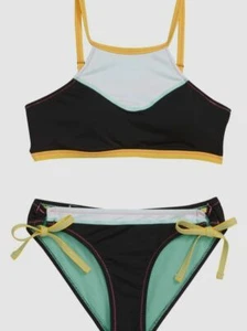 $54 Hobie Girls Black Green Color-Block Stitched Halter Bikini Swimwear Size 14 - Picture 1 of 3