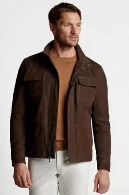 $1998 Nueva Chaqueta Bomber PETER MILLAR CROWN ARTESANAL Marrón PIEL DE BECERRO CUERO XL Foto 1 de 4