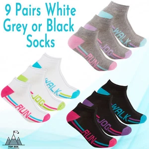 Damen 9 Paar Trainer Futter Knöchelsocken Walking Run Jog Fitnessstudio Baumwolle reich 4-8 - Bild 1 von 11