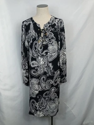Nuevo con etiquetas Vestido Emma & Michele Paisley Con Cordones Talla Grande Negro Blanco Manga Larga Foto 1 de 4