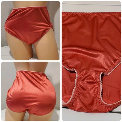 Vanity Fair Shiny Nylon Hi Cut Panty 11/4XL Cranberry Pink White Trim 48301 - Image 1 of 4