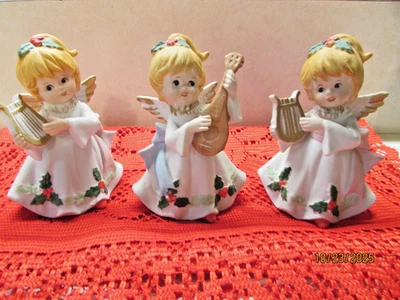 Juego de 3 estatuillas de instrumentos musicales de ángeles de Navidad Homco #5551 de colección Foto 1 de 4
