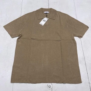 Mango MNG Polo Shirt Mens Large Tan Knit Polo 291 Lino Short Sleeve 77040587 - Picture 1 of 7