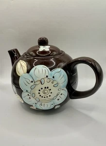 Pier 1 Imports Tea Pot CASSIDY Brown with Blue Floral - Picture 1 of 5