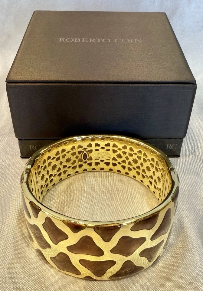 MAGNIFICENT ROBERTO COIN 18K ENAMELED GOLD GIRAFFE DESIGN BRACELET W BOX - Image 1 of 4
