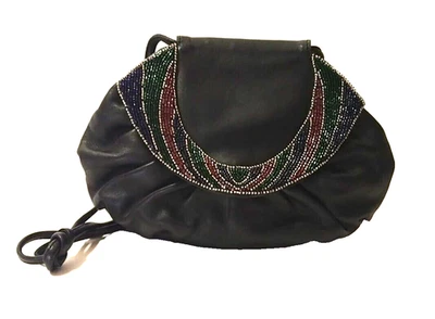 Bandolera Braccialini de cuero con cuentas negra hecha en Italia Foto 1 de 4