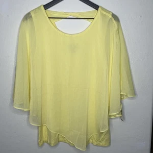 ALYX Gr. L fließendes asymmetrisches Top transparenter Overlay zitronengelb Flatterärmel - Bild 1 von 8