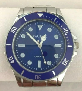 Men's Watch Yageer Silver/Blue Stainless Steel Quartz - Picture 1 of 4