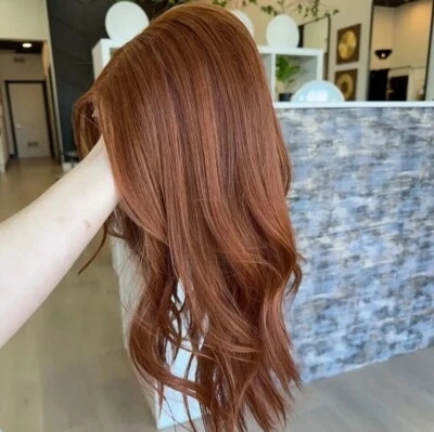 Peluca frontal de encaje marrón rojizo línea de cabello prearpicada 100 % cabello humano para mujer Foto 1 de 4