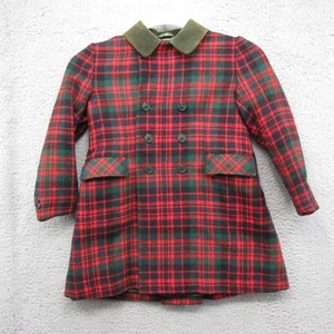 Glenconner Vintage Plaid Wool Jacket Girls 5 Red Green Made England 60's Youth - Picture 1 of 9
