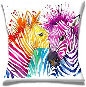 Multicolored Watercolor Effect Digital Zebra Print  Square 17 x 17 Cushion Cover - Picture 1 of 1