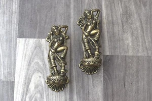 Vintage Victorian Dancing Lady Figure Door Gate Handle Cast Brass Pulls pair - Picture 1 of 10