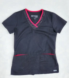 Grey’s Anatomy Active Women’s XS  V Neck Scrub Black w/ Red accents 41399x - Picture 1 of 8