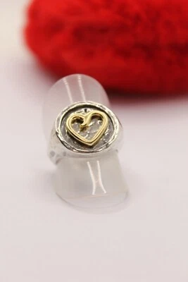 ANELLO ARGENTO BRUNITO CHEVALIER CUORE DORATO MM 17 MIS 14 REGOLABILE EXPLOIT - Immagine 1 di 4