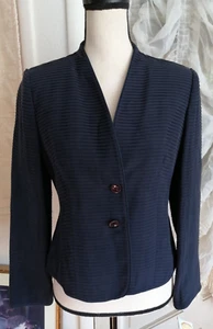 New Talbots Silk Blazer Suit Jacket Women P4 Navy Pintuck Lined $198 Career - Picture 1 of 4