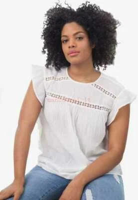 Blusa de gaze Ellos manga babado branca plus 1X nova com etiquetas* - Imagem 1 de 3