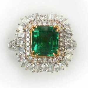 Deep Pine Green Emerald Cut Emerald With Fancy Cut CZ 4.42TCW Cluster Women Ring