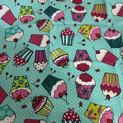 FQ Cupcake Cereza Rayas Lunares Flores Corazones Tela Algodón Cuarto Graso Foto 1 de 4