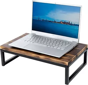 Brown Wood and Black Metal Computer Monitor Display Stand Riser - Picture 1 of 7